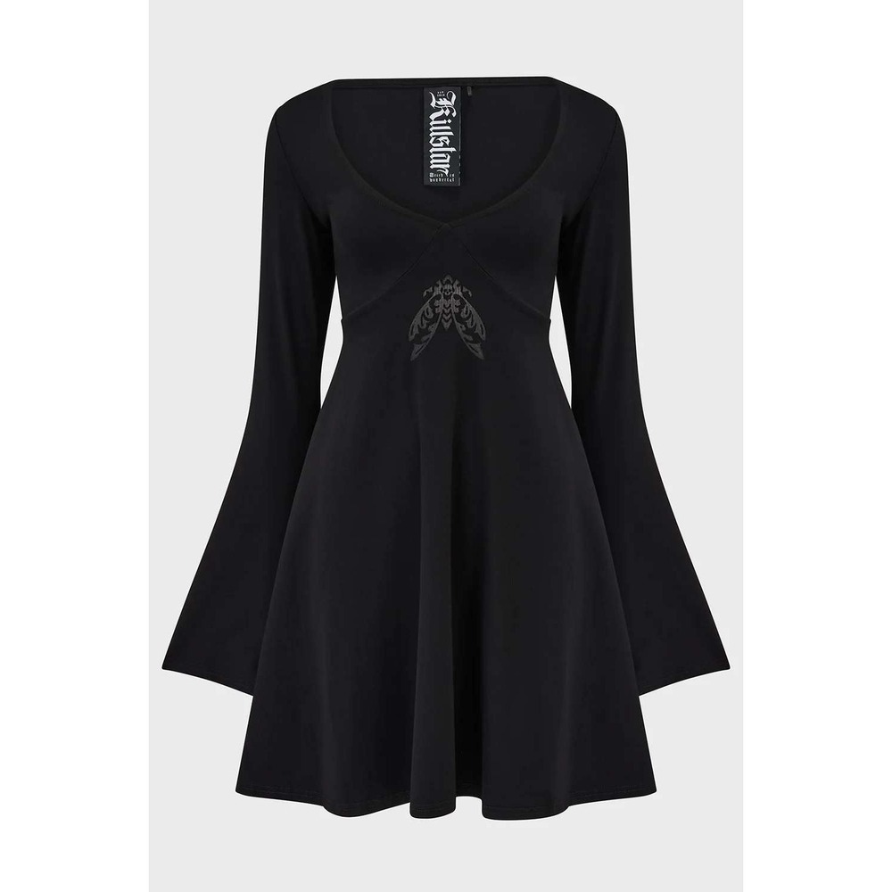Killstar moonlight madness mini dress flare sleeve black moth design